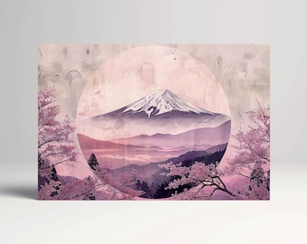 Cherry Blossom Pink Fuji Eco Leather Canvas Japanese Wall Art