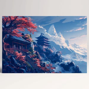 Armonia Montagne Giapponesi in Autunno Stampa su Tessuto Ecopelle, Made in Italy!
