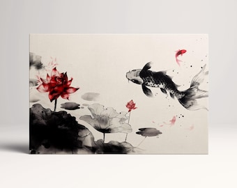 Serene Koi Pond Japan PETA Vegan Leather Gallery Wrap Canvas Print