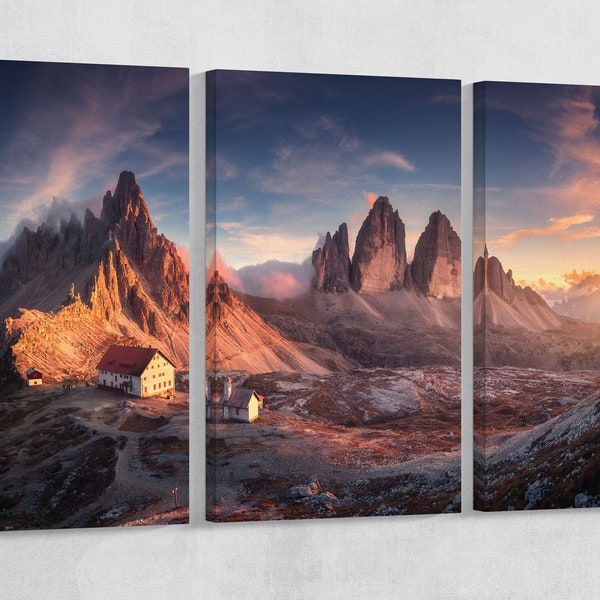 Tre Cime di Lavaredo, Dolomiti stampa canvas su ecopelle Made in Italy