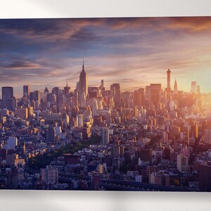 New York City Sunrise Canvas Wall Art Eco Leather Print, Made in Italy!