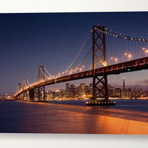 San Francisco Bay Bridge and Skyline Leather Print/Bay Bridge Large Print/Large Wall Art/Multi Panel Wall Decor/Better than Canvas!