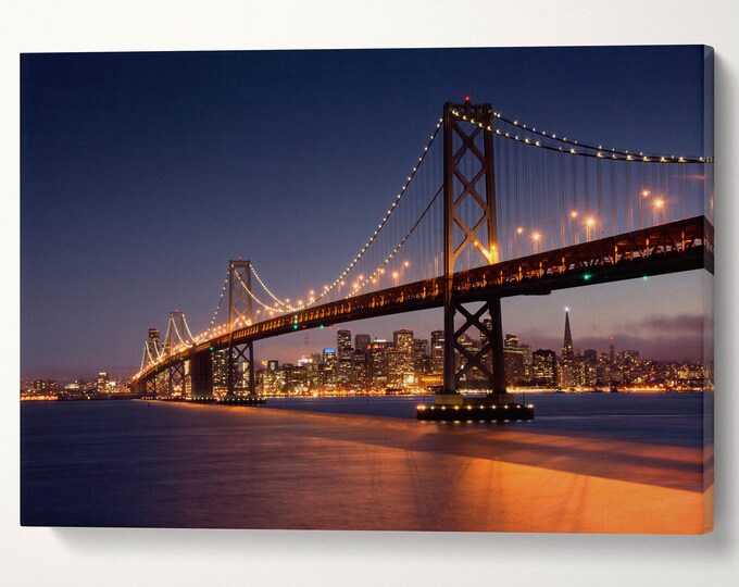 San Francisco Bay Bridge and Skyline Leather Print/Bay Bridge Large Print/Large Wall Art/Multi Panel Wall Decor/Better than Canvas!