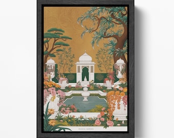 Mughal Garden Floral Oasis Vegan Leather Canvas Wall Art - Made in Italy