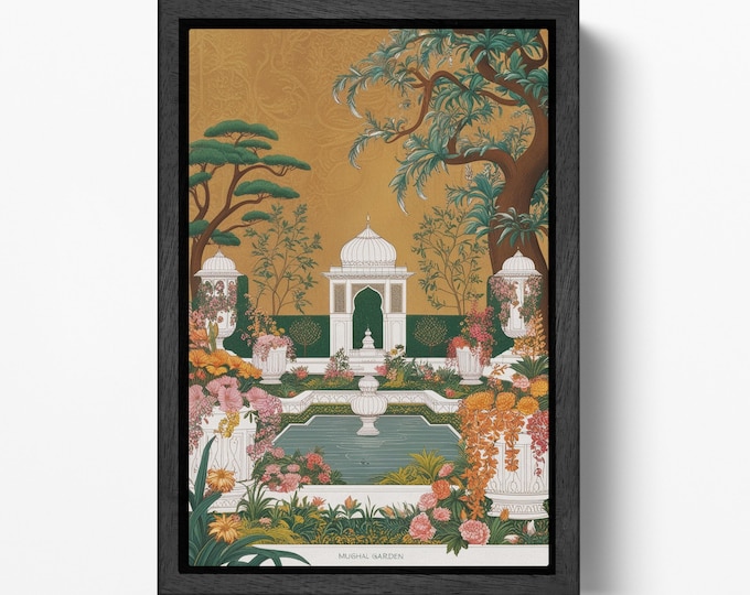 Mughal Garden Myth Majestic Floral Oasis Wall Art Eco Leather Canvas Wall Decor Print, Made in Italy!