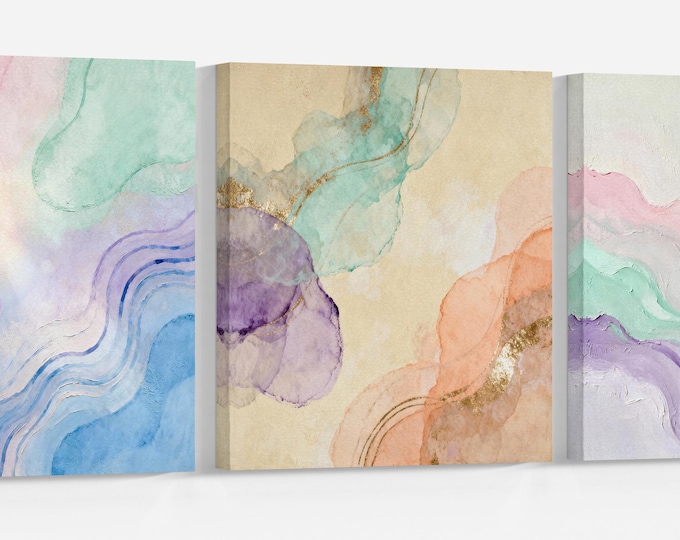 Pastel Abstract Vegan Leather Canvas Set: Boho Wall Art
