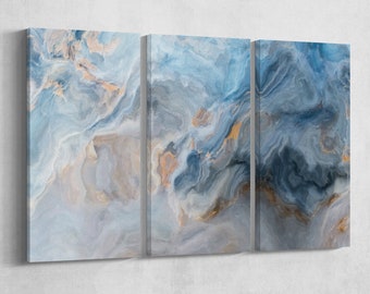 Blue marble pattern framed canvas leather print/Marble art/Large wall art/Large wall decor/Triptych/Made in Italy/Better than Canvas!