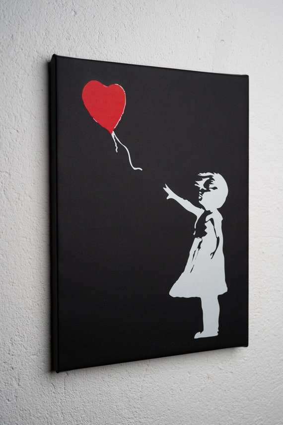 Banksy Girl With Balloon Print: Black Vegan Leather Wall Art - Etsy