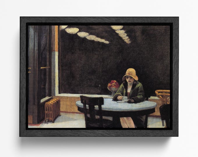 Automat by Edward Hopper Reproduction Framed Wall Art Canvas Eco Leather Print