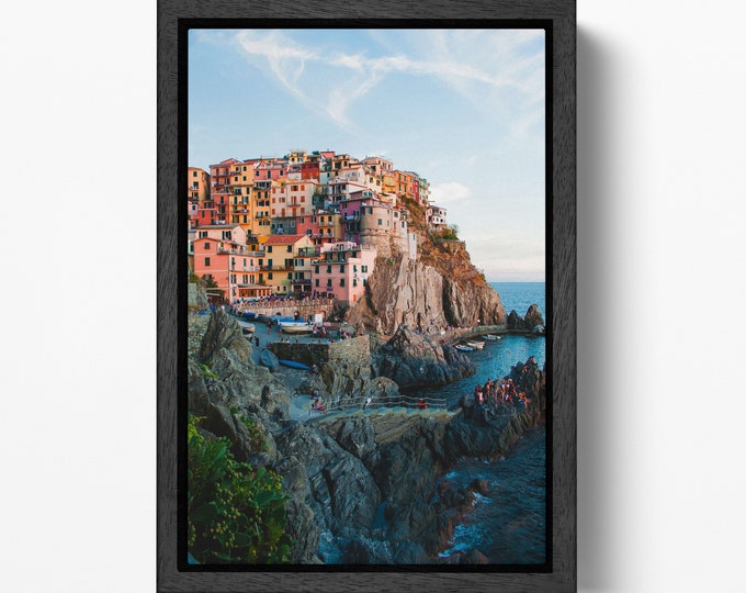 Manarola Italian Landscape Cinque Terre Liguria Wall Art Home Decor Eco Leather Print, Made in Italy!