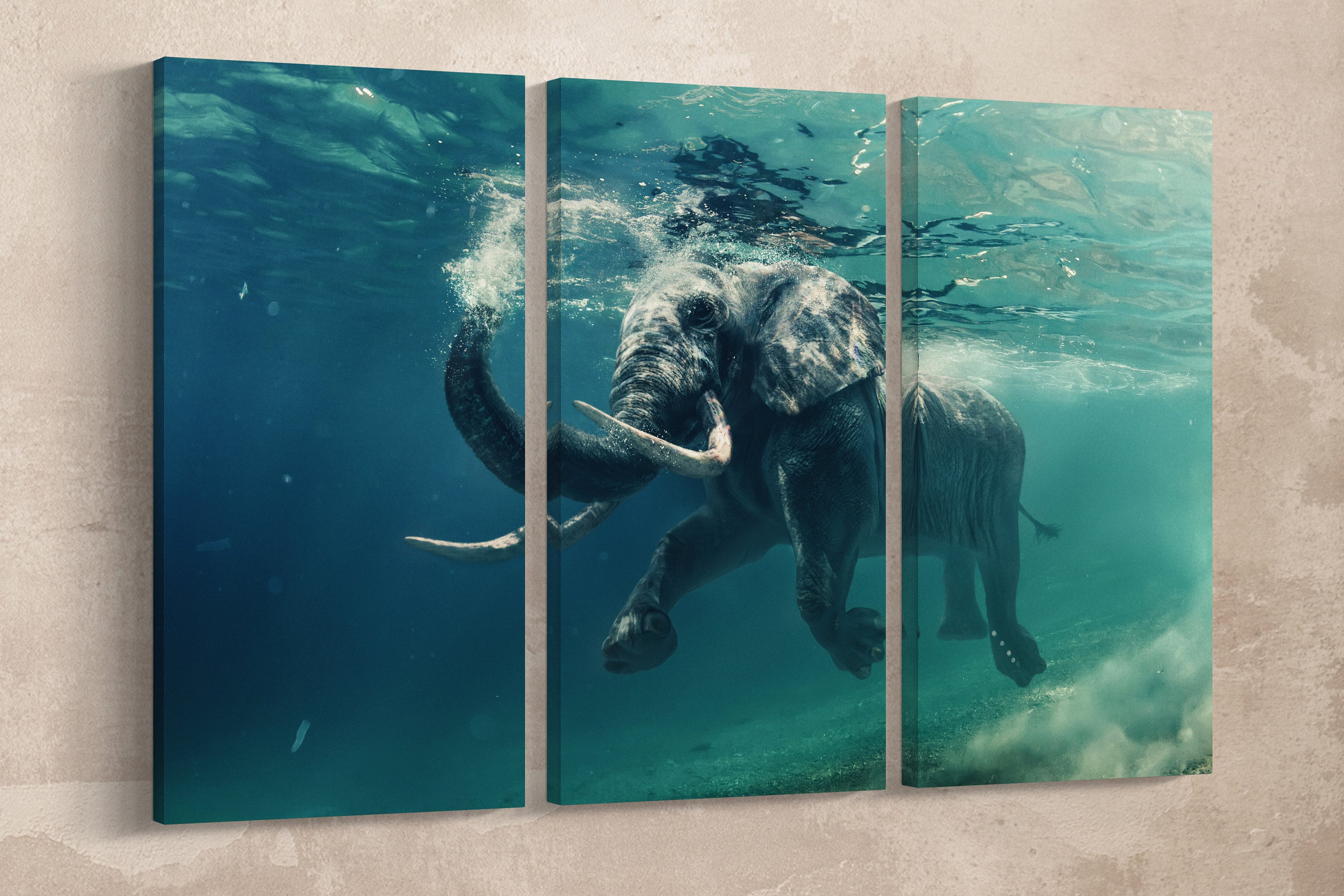 Elephant Swimming Under Water Leather Print/large Animals 