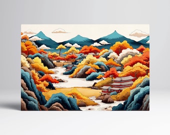 Autumn Ukiyo-e Japanese Landscape Canvas Wall Art Multi Panel