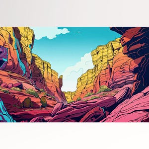 Canyon Colorato Stile Cartone Animato Stampa da Arredo su Tessuto Ecopelle Made in Italy