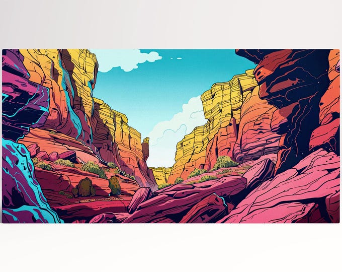 Colorful Canyon Escape Wall Art Home Decor Framed Canvas Print, Made in Italy!