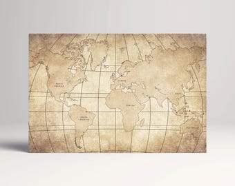 Vintage World Map Leather Print: Multi Panel Wall Decor