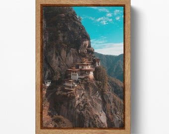 Tiger's Nest Bhutan Print: Vegan Leather Canvas Wall Art