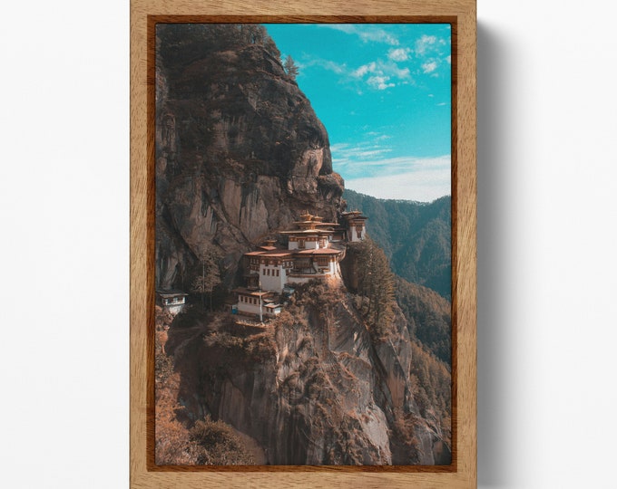 Tiger’s Nest Paro Taktsang, Taktsang Trail, Bhutan Canvas Wall Art Home Decor Eco Leather Print, Made in Italy!