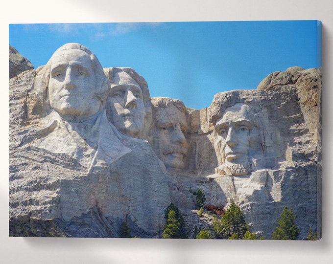 Mount Rushmore Wall Art Canvas Eco Leather Print, Made in Italy!