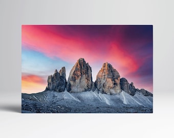 Dramatic Sunset Three Peaks of Lavaredo Dolomites Eco Leather Wall Art Frame