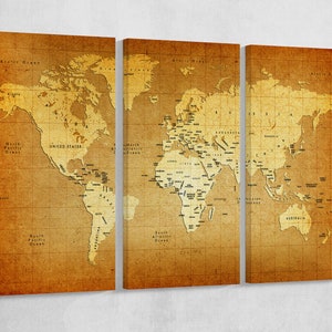 Cartina del Mondo dettagliata antica stampa su ecopelle/Cartina vintage/Arredamento casa/Decorazione parete/Made in Italy/Meglio del Canvas!