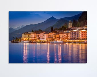 Bellagio Lake Como Wall Art Home Decor Canvas Eco Leather Print, Made in Italy!