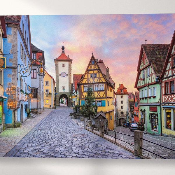 Rothenburg Ob Der Tauber Öko-Lederdruck auf Leinwand, Made in Italy!