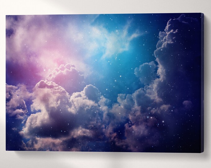 Night Space Sky Artwork Wall Art Canvas Eco Leather Print, Made in Italy!