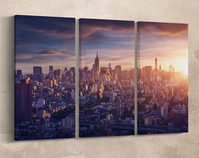 3 Panels New York City Leather Print/Wall Art/Extra Large Print/Multi Pieces Print/Made in Italy/New York/Better than Canvas!