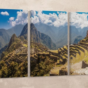 Machu Picchu Panorama Leather Print/Cuzco Region/Peru/Large Wall Art/Large Wall Decor/3 Panel Wall Art/Made in Italy/Better than Canvas!