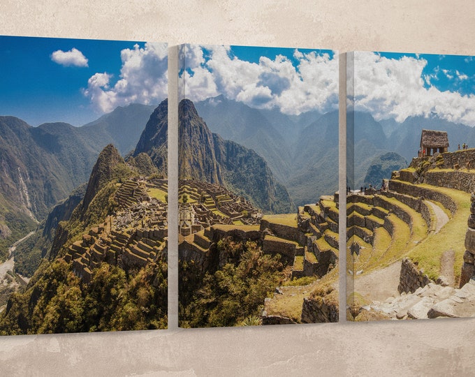 Machu Picchu Panorama Leather Print/Cuzco Region/Peru/Large Wall Art/Large Wall Decor/3 Panel Wall Art/Made in Italy/Better than Canvas!