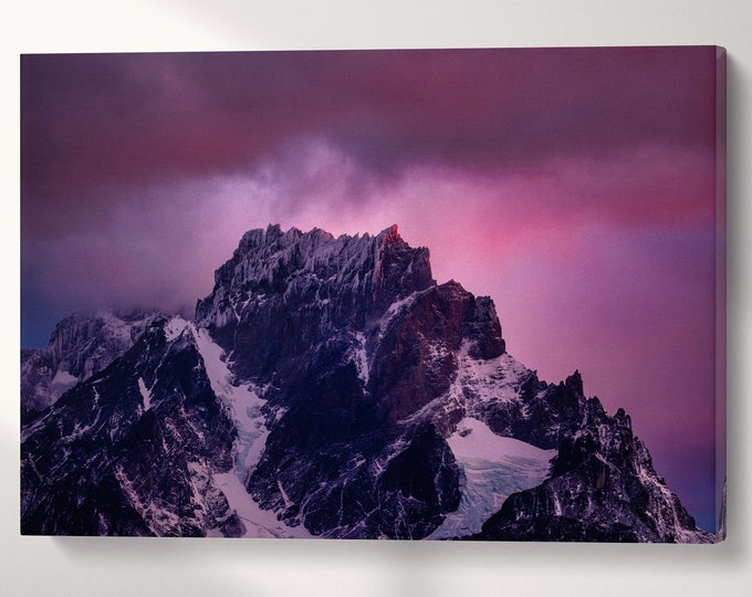 Torres del Paine Peak, Patagonia, Chile Wall Art Canvas Eco Leather Print, Made in Italy!