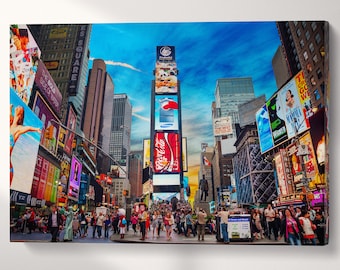 Times Square New York Canvas Eco Leather Print, Made in Italy!