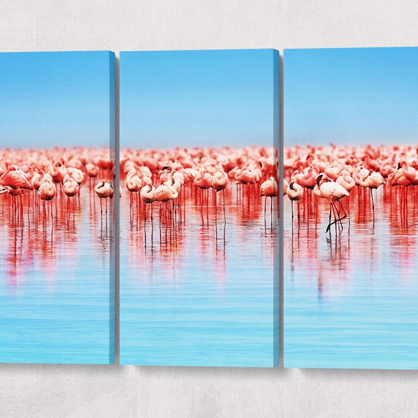 Flamingo in Lake Nakuru Leather Print/Multi Panel Print/Animal Print/Extra Large Print/Large Wall Art/Made in Italy/Better than Canvas!