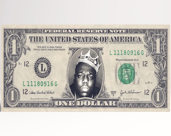 The Notorious B.I.G. One Dollar Eco Leather Print/Large Print/Large Wall Art/Biggie Smalls Print/One Dollar Print/Better than Canvas!