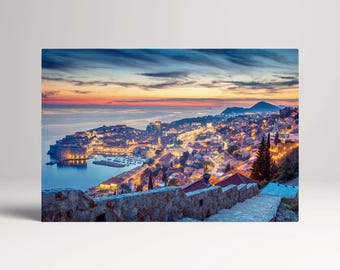 Dubrovnik Sunset Croatia PETA Approved Eco Leather Canvas Triptych or Single Wall Art
