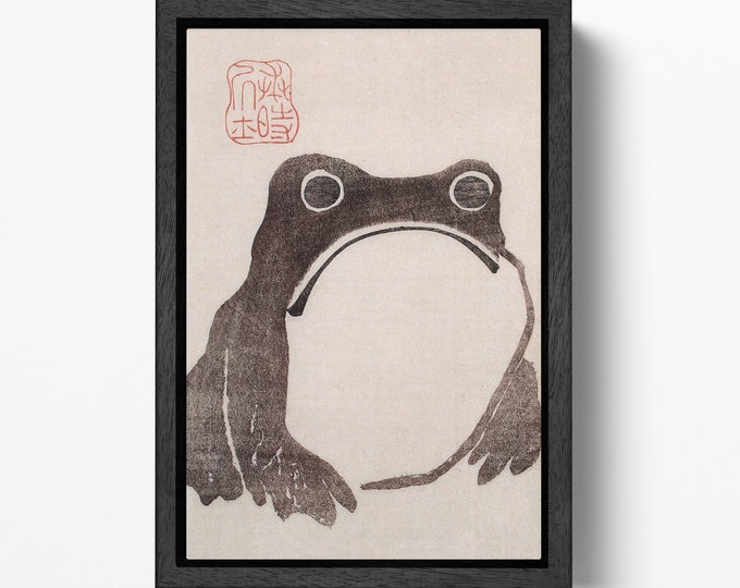 Frog by Matsumoto Hoji Framed Wall Art Home Gift Canvas Eco Leather Print, Made in Italy!
