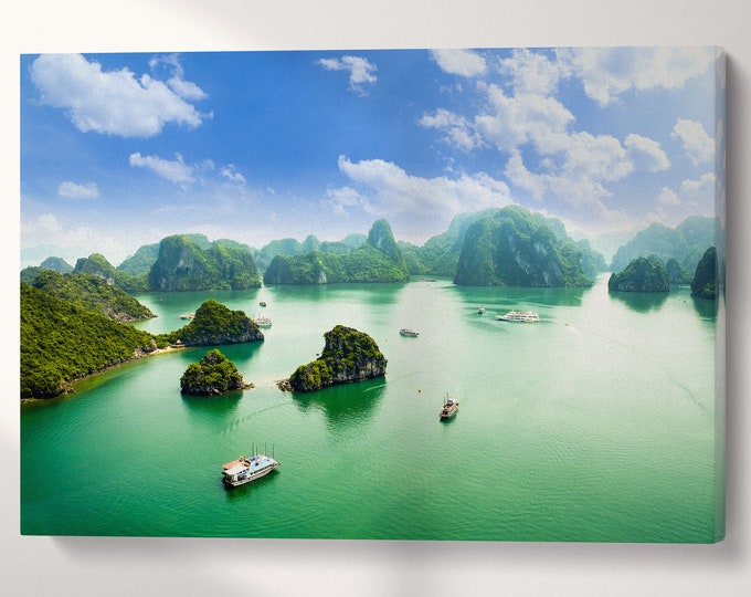 Halong Bay Vietnam UNESCO World Heritage Site Canvas Eco Leather Print, Made in Italy!