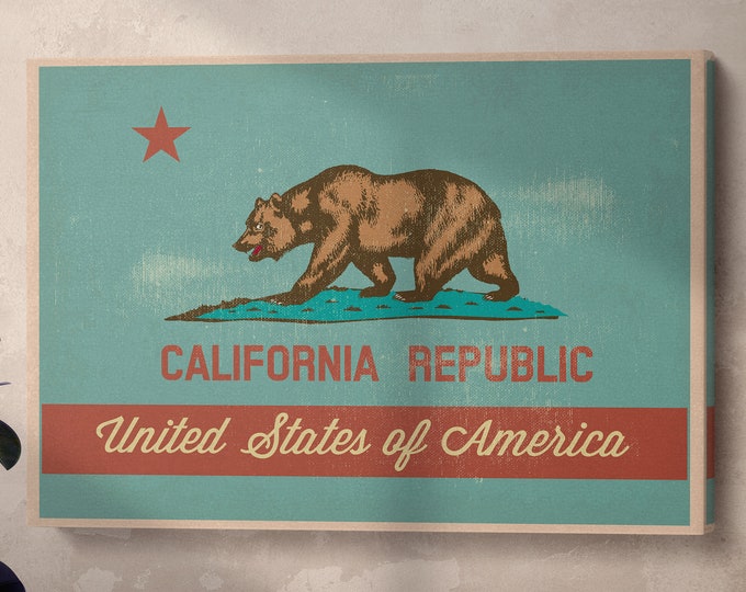 California Flag Artwork Leather Print/California Republic Canvas/Large California Flag/Large Wall Art/Made in Italy/Better than Canvas!