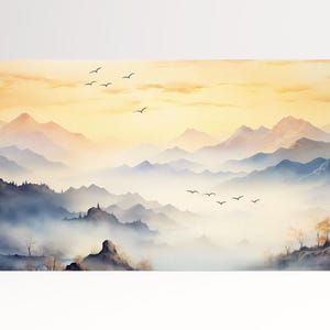 Montagne Giappone all'alba toni soft canvas stampa su tessuto ecopelle Made in Italy