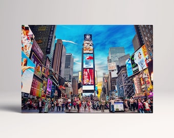 Times Square New York Canvas Eco Leather Print, Made in Italy!