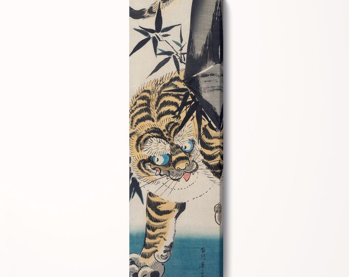 Kikugawa Eizan Tiger with Bamboo Japanese Wall Art Canvas Vegan Leather Print