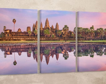 Angkor Wat Temple Sunrise Vegan Leather Print: Large Wall Art