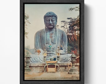 Bronze Buddha at Kamakura Kazumasa Ogawa Japanese Vintage Wall Art Eco Leather