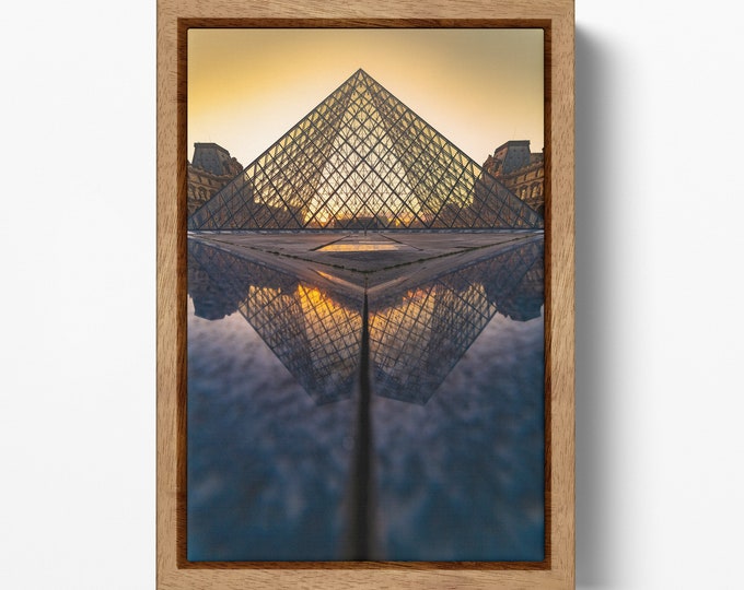 Louvre Museum Reflection Framed Canvas Wall Art Eco Leather Print, Made in Italy!