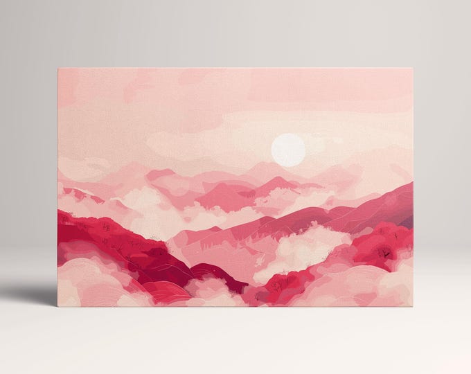 Crimson Dreams Over Rolling Hills Canvas Wall Decor Eco Leather Print, Made in Italy!
