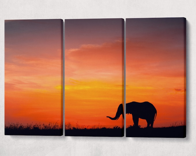 Elephant at Sunset Leather Print/Extra Large Print/Multi Panel Print/Wild Animal Print/Africa/Better than Canvas!