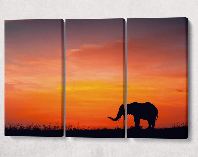 Elephant at Sunset Leather Print/Extra Large Print/Multi Panel Print/Wild Animal Print/Africa/Better than Canvas!