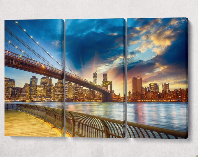 Brooklyn Bridge Leather Print/New York Print/Manhattan Print/Brooklyn Bridge Wall Art/Extra Large Brooklyn Bridge Print/Better than Canvas!