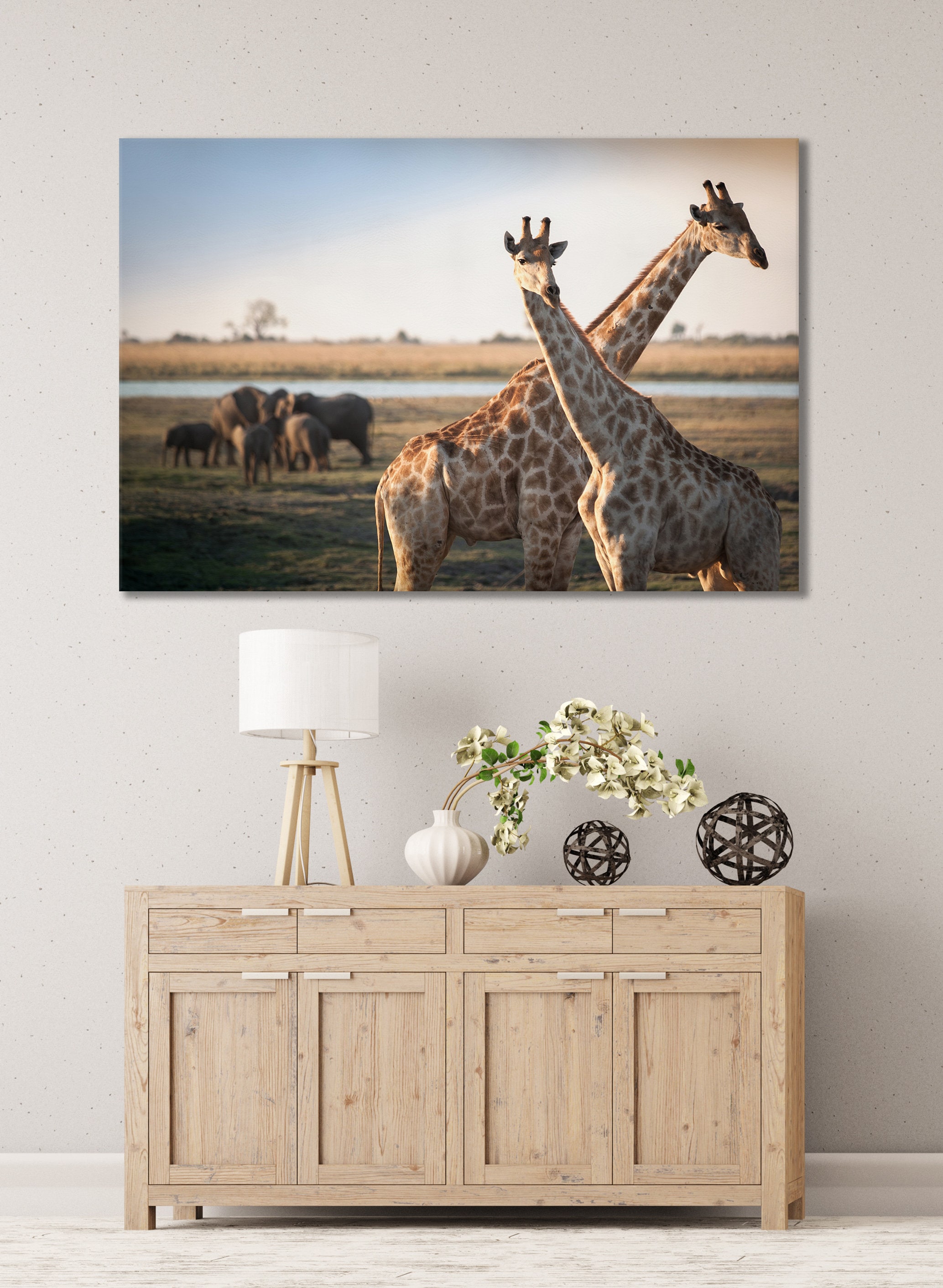 Giraffes Savanna Leather Print/Wall Art/Wall Decor/Extra Large Print ...
