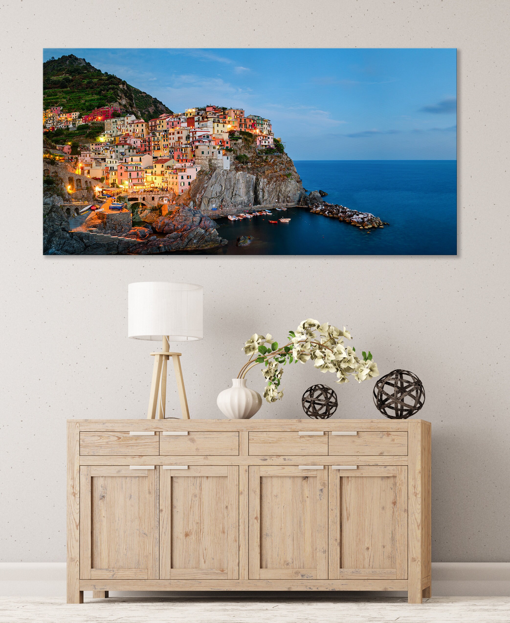 Manarola, Cinque Terre, Liguria at Twilight Leather Print/Large ...